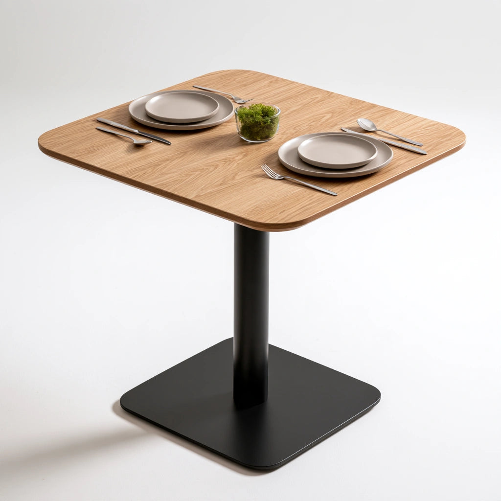 Tavolo da pranzo quadrato dalle linee essenziali, colore grigio